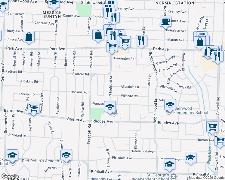 map of restaurants, bars, coffee shops, grocery stores, and more near 1040 South Highland Street in Memphis