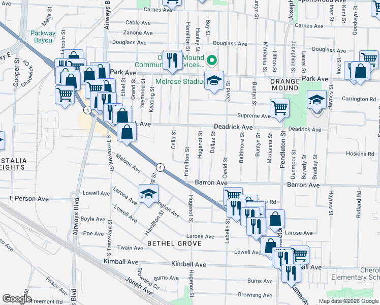 map of restaurants, bars, coffee shops, grocery stores, and more near 1548 Hamilton Street in Memphis