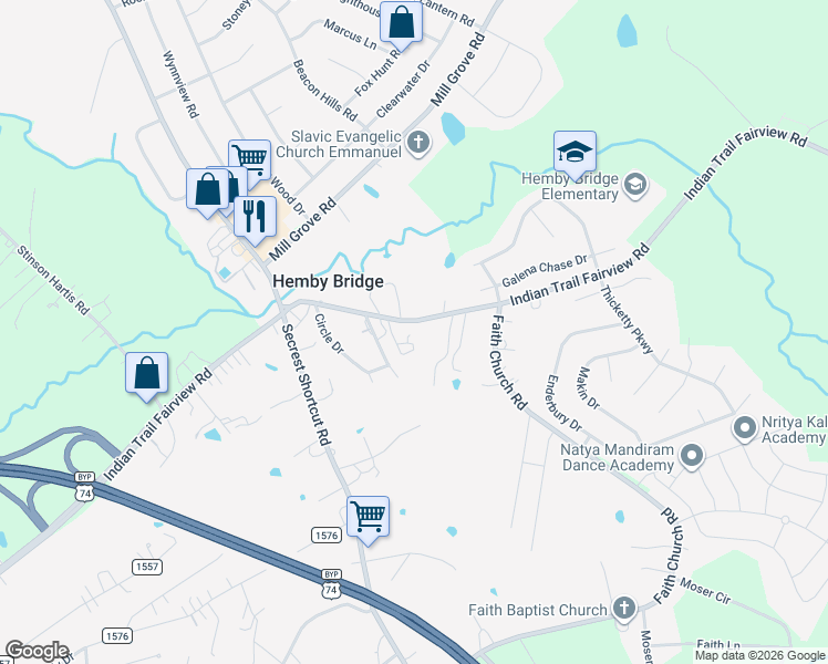 map of restaurants, bars, coffee shops, grocery stores, and more near 6666 Indian Trail Fairview Road in Indian Trail