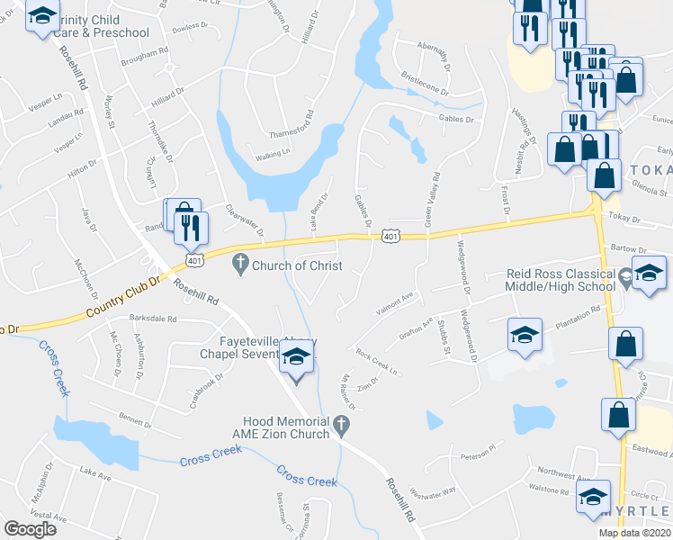 map of restaurants, bars, coffee shops, grocery stores, and more near 629 Harveydale Drive in Fayetteville