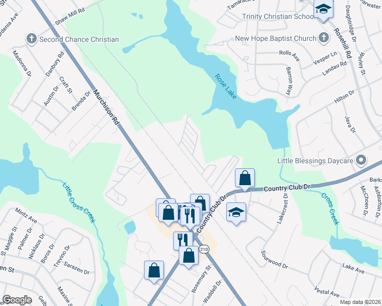 map of restaurants, bars, coffee shops, grocery stores, and more near 3882-4090 Distribution Drive in Fayetteville