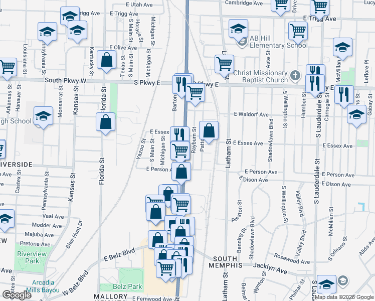 map of restaurants, bars, coffee shops, grocery stores, and more near 1630 S 3rd St in Memphis