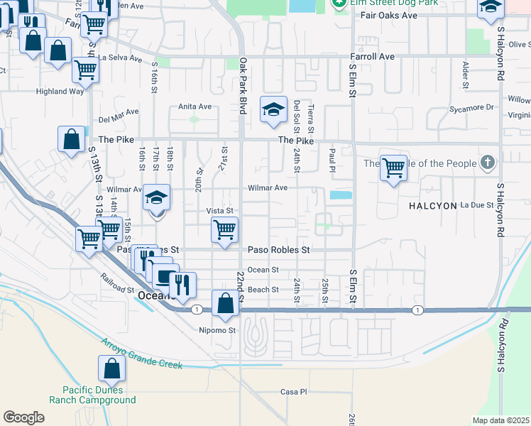 map of restaurants, bars, coffee shops, grocery stores, and more near 1484 23rd Street in Oceano