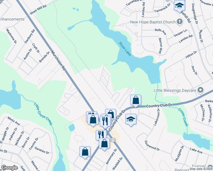 map of restaurants, bars, coffee shops, grocery stores, and more near 522 Kivett Court in Fayetteville