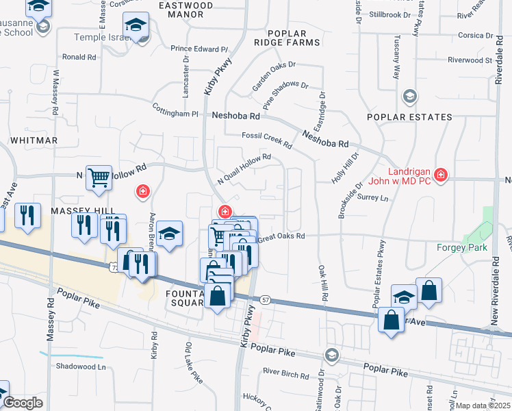 map of restaurants, bars, coffee shops, grocery stores, and more near 6720 Majestic Oak Place in Memphis