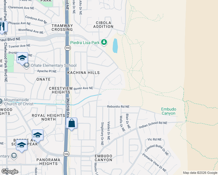 map of restaurants, bars, coffee shops, grocery stores, and more near 13212 Círculo Largo in Albuquerque