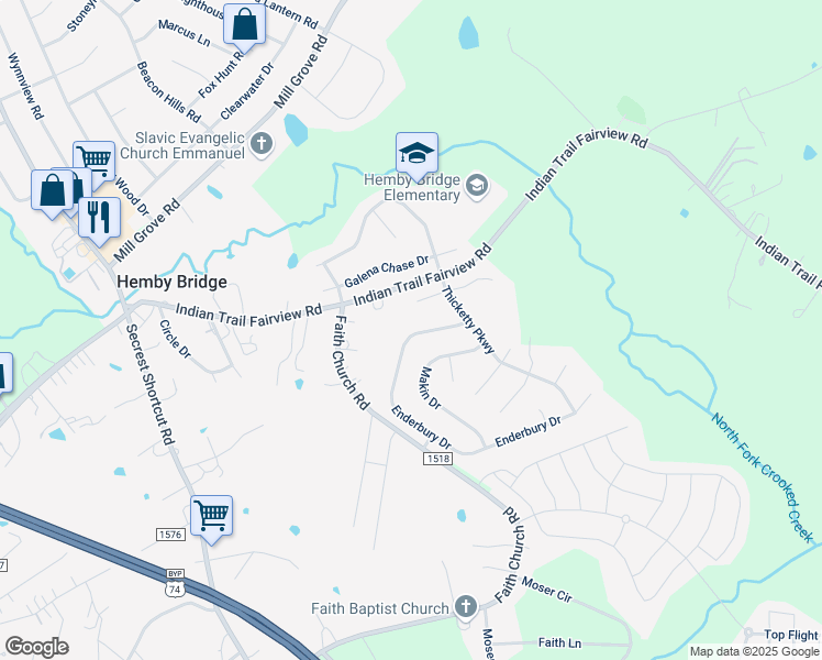 map of restaurants, bars, coffee shops, grocery stores, and more near 1014 Enderbury Drive in Indian Trail