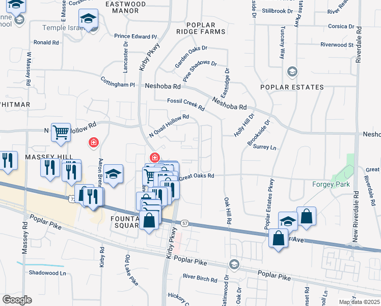 map of restaurants, bars, coffee shops, grocery stores, and more near 6770 Quail Hollow Court in Memphis