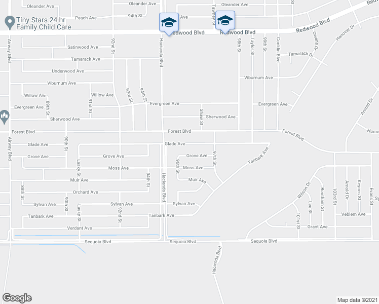 map of restaurants, bars, coffee shops, grocery stores, and more near 9625 Grove Avenue in California City