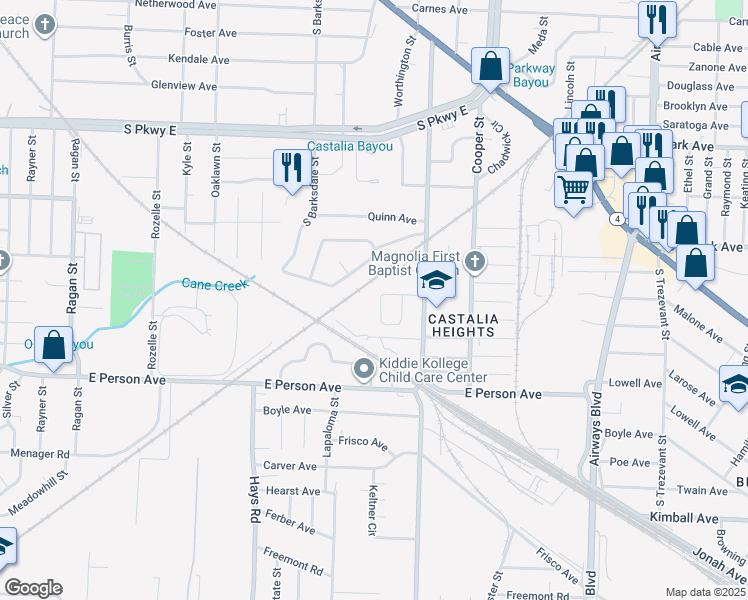 map of restaurants, bars, coffee shops, grocery stores, and more near 1561 West Dianne Circle in Memphis