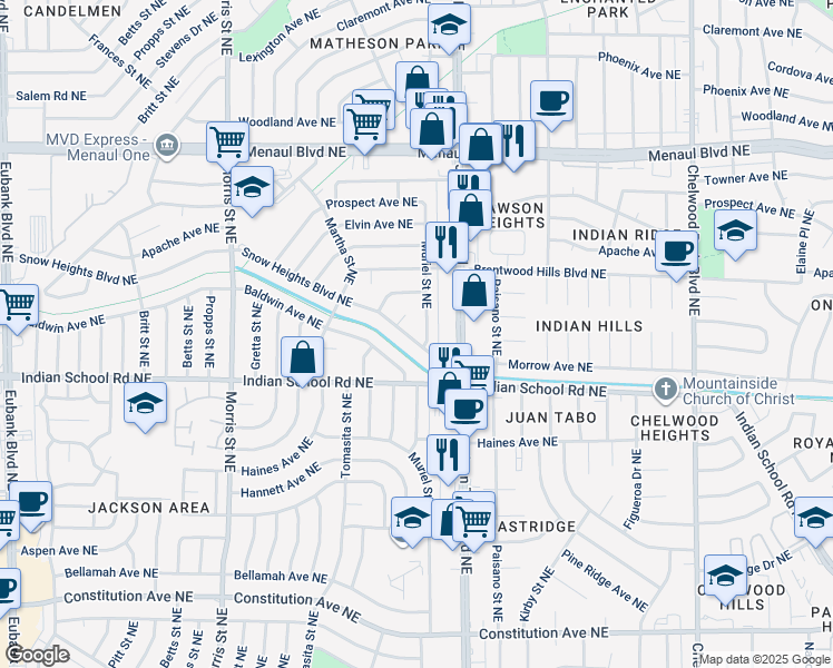 map of restaurants, bars, coffee shops, grocery stores, and more near in Albuquerque