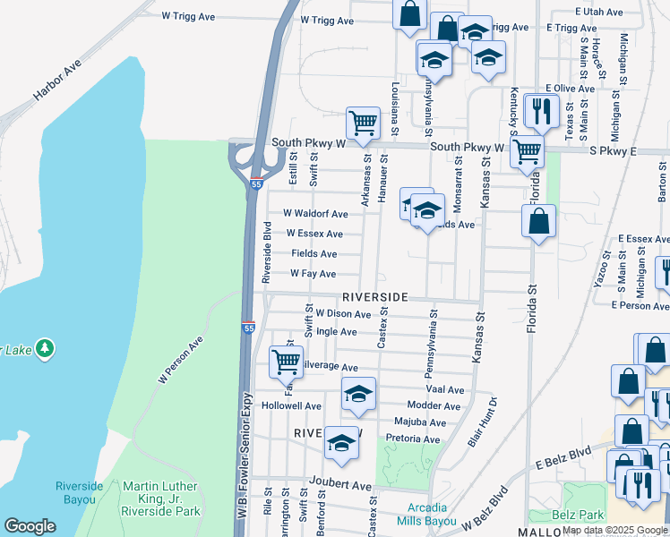 map of restaurants, bars, coffee shops, grocery stores, and more near 284 West Fay Avenue in Memphis