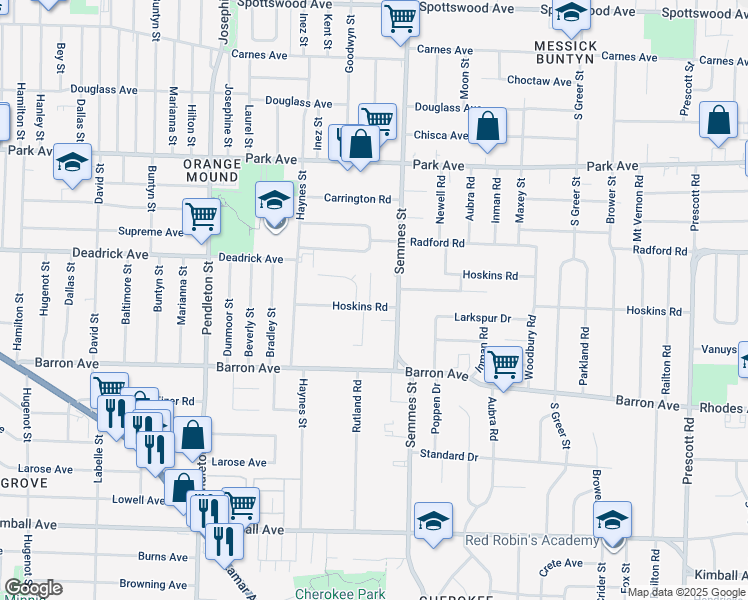 map of restaurants, bars, coffee shops, grocery stores, and more near 3000 Hoskins Road in Memphis