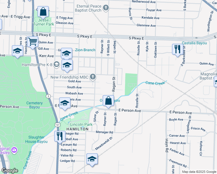 map of restaurants, bars, coffee shops, grocery stores, and more near 1579 Ragan Street in Memphis