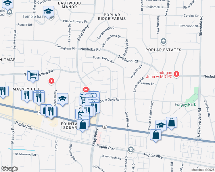 map of restaurants, bars, coffee shops, grocery stores, and more near 6770 Quail Hollow Court in Memphis