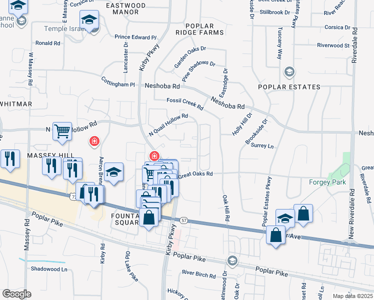 map of restaurants, bars, coffee shops, grocery stores, and more near 6770 Quail Hollow Court in Memphis