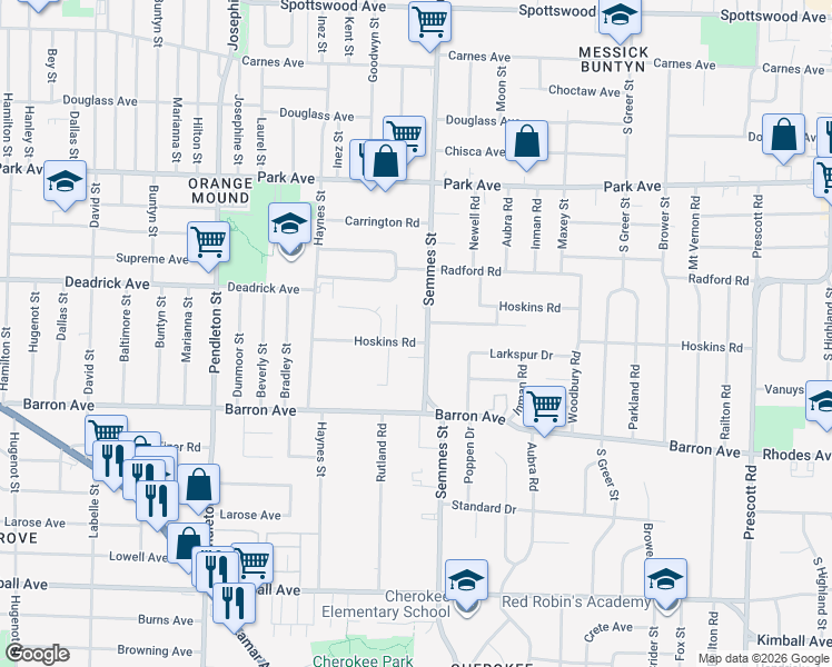 map of restaurants, bars, coffee shops, grocery stores, and more near 3000 Hoskins Road in Memphis