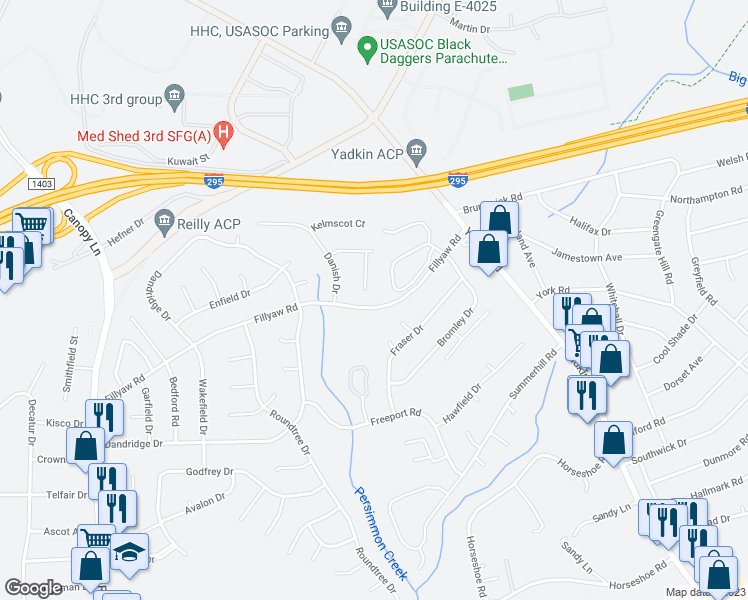 map of restaurants, bars, coffee shops, grocery stores, and more near 804 Rumford Place in Fayetteville