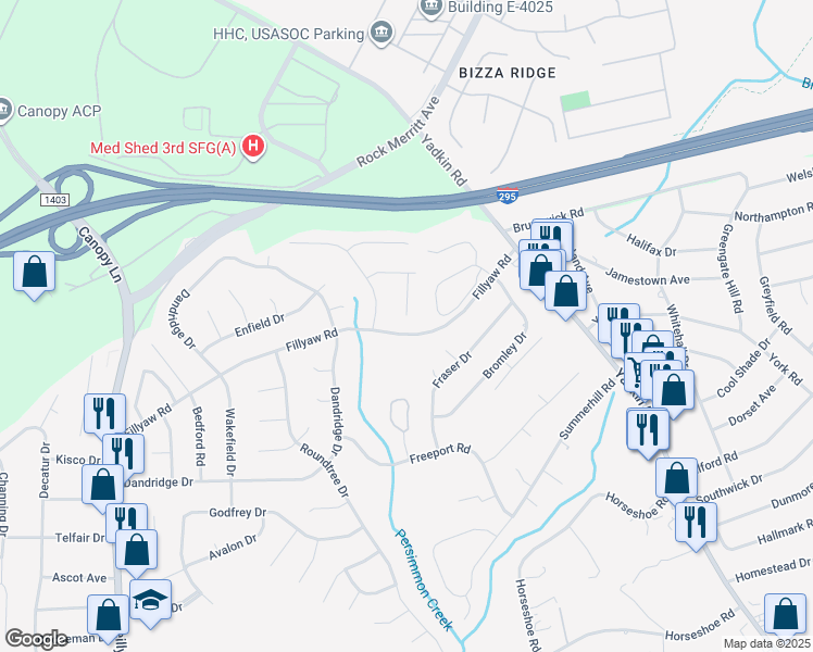 map of restaurants, bars, coffee shops, grocery stores, and more near 804 Rumford Place in Fayetteville
