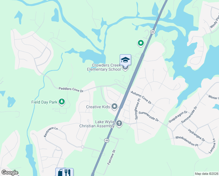 map of restaurants, bars, coffee shops, grocery stores, and more near 321 Embers Lane in Clover