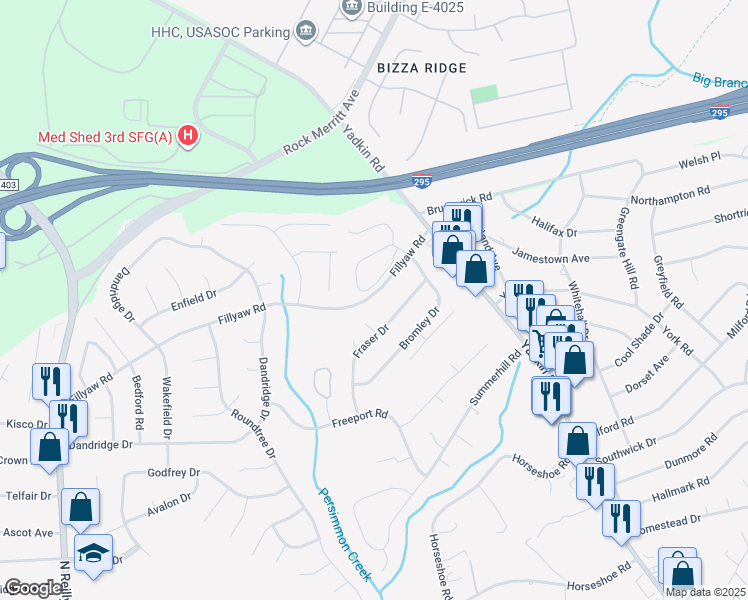 map of restaurants, bars, coffee shops, grocery stores, and more near 6973 Fillyaw Road in Fayetteville