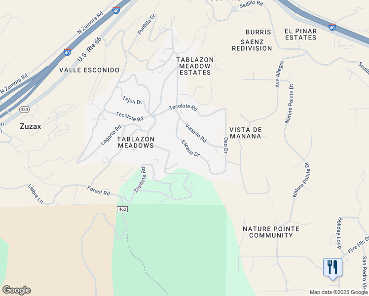map of restaurants, bars, coffee shops, grocery stores, and more near 16 Escena Drive in Tijeras