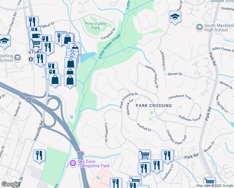 map of restaurants, bars, coffee shops, grocery stores, and more near 9808 Balmoral Circle in Charlotte
