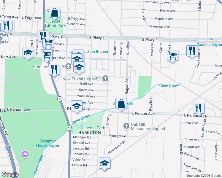 map of restaurants, bars, coffee shops, grocery stores, and more near 1518 South Avenue in Memphis