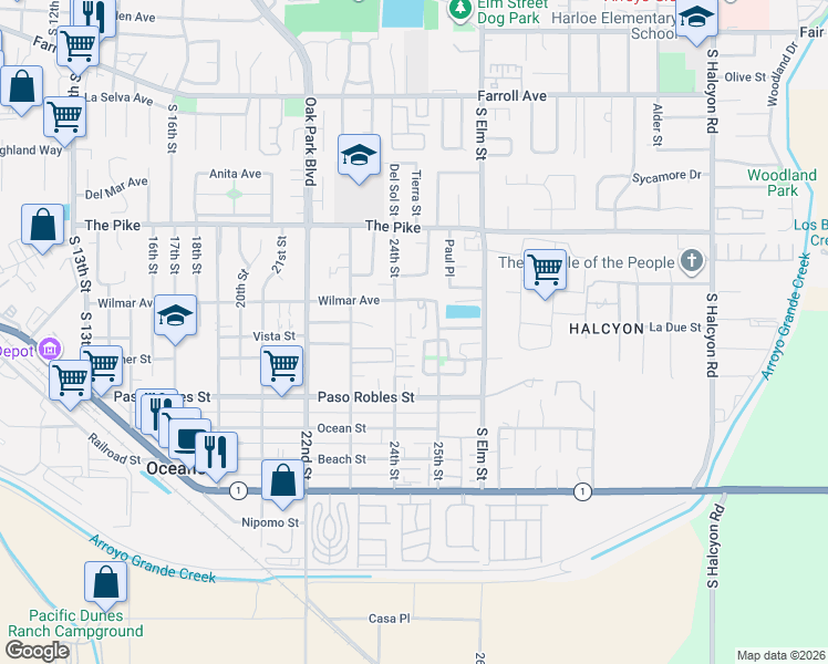map of restaurants, bars, coffee shops, grocery stores, and more near 1481 Ronald Way in Oceano