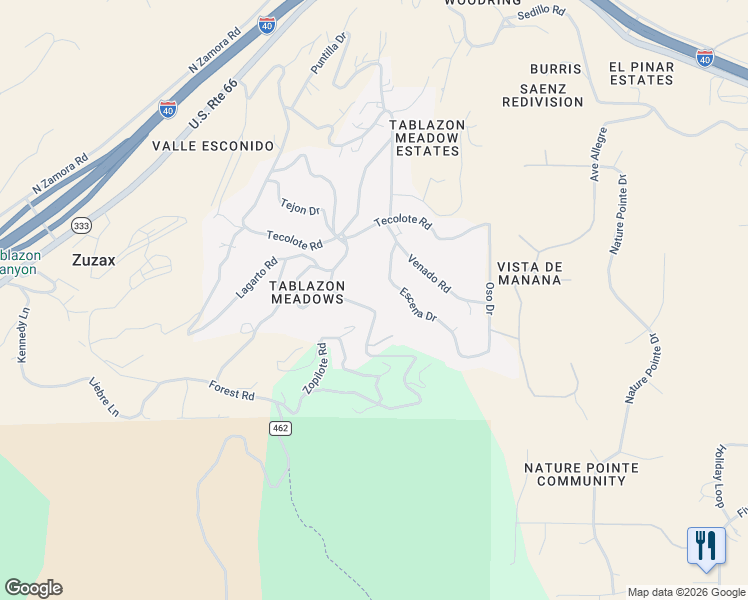 map of restaurants, bars, coffee shops, grocery stores, and more near 44 Campo Road in Tijeras