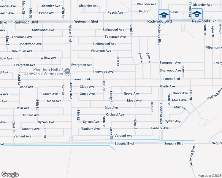 map of restaurants, bars, coffee shops, grocery stores, and more near 19301 Lasky Street in California City