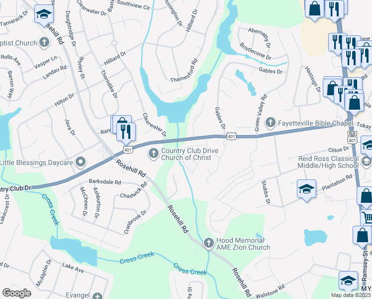map of restaurants, bars, coffee shops, grocery stores, and more near 755 Harveydale Dr in Fayetteville