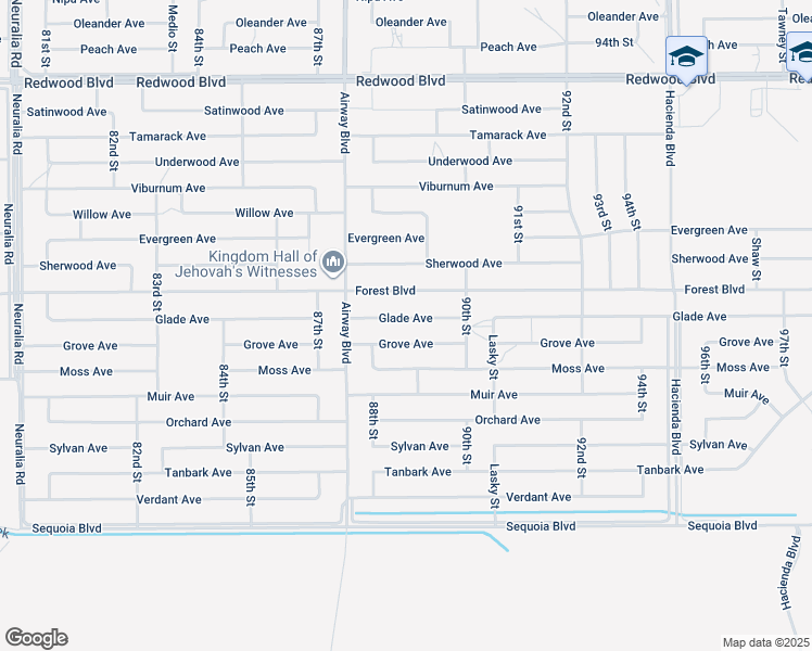 map of restaurants, bars, coffee shops, grocery stores, and more near Glade Avenue in California City