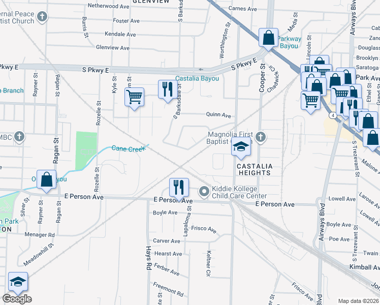 map of restaurants, bars, coffee shops, grocery stores, and more near 1929 Cloverdale Drive in Memphis