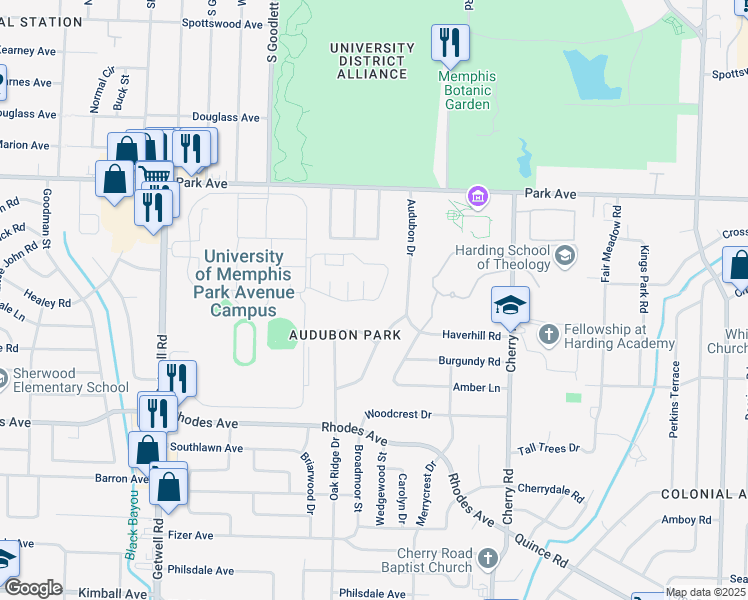map of restaurants, bars, coffee shops, grocery stores, and more near 1061 East Buford Ellington Drive in Memphis