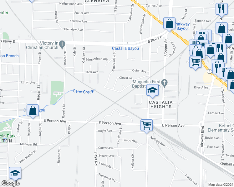 map of restaurants, bars, coffee shops, grocery stores, and more near 1917 Cloverdale Drive in Memphis