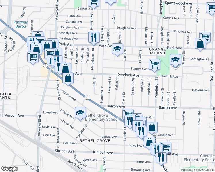 map of restaurants, bars, coffee shops, grocery stores, and more near 1548 Hamilton Street in Memphis