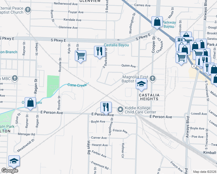 map of restaurants, bars, coffee shops, grocery stores, and more near 1929 Cloverdale Drive in Memphis