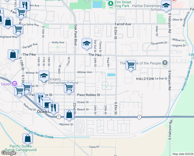 map of restaurants, bars, coffee shops, grocery stores, and more near 1510 Nabal Court in Oceano