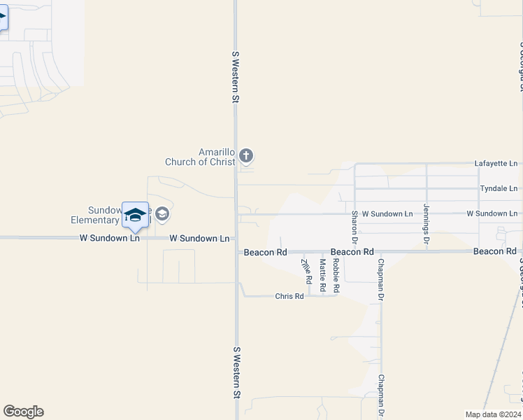 map of restaurants, bars, coffee shops, grocery stores, and more near 4001 West Sundown Lane in Amarillo
