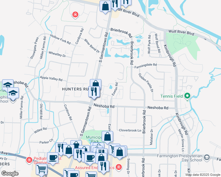 map of restaurants, bars, coffee shops, grocery stores, and more near 1684 Exeter Road in Germantown