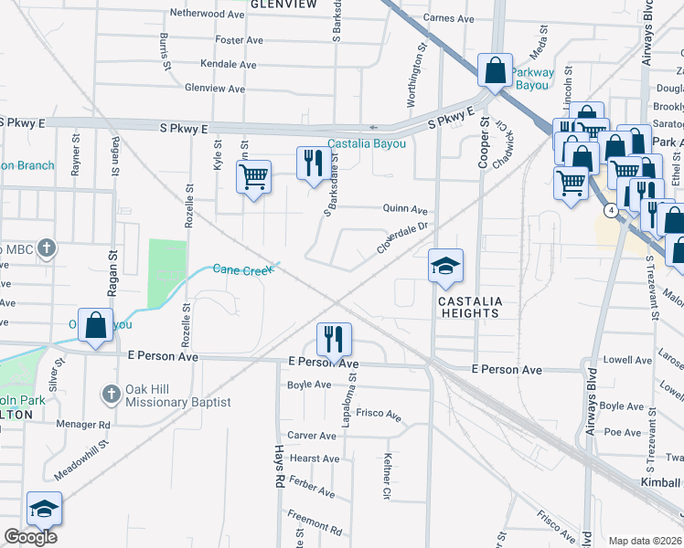 map of restaurants, bars, coffee shops, grocery stores, and more near 1929 Cloverdale Drive in Memphis