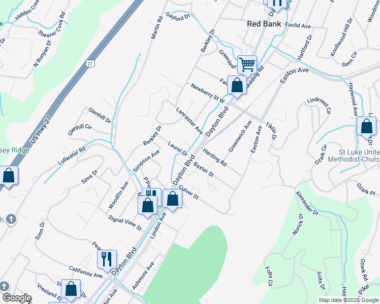 map of restaurants, bars, coffee shops, grocery stores, and more near 2841 Dayton Boulevard in Chattanooga