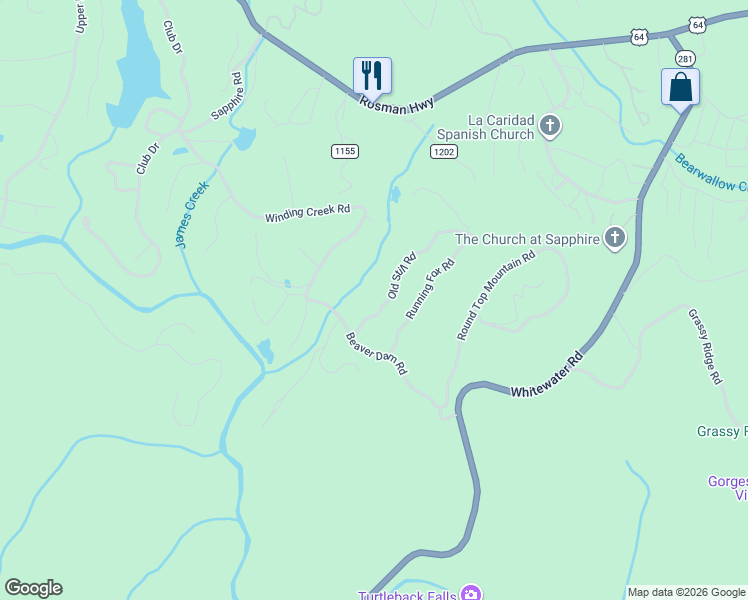 map of restaurants, bars, coffee shops, grocery stores, and more near 21 Old Still Road in Sapphire