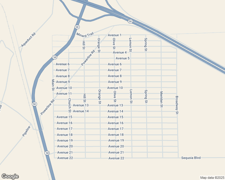 map of restaurants, bars, coffee shops, grocery stores, and more near 10th Street in Mojave