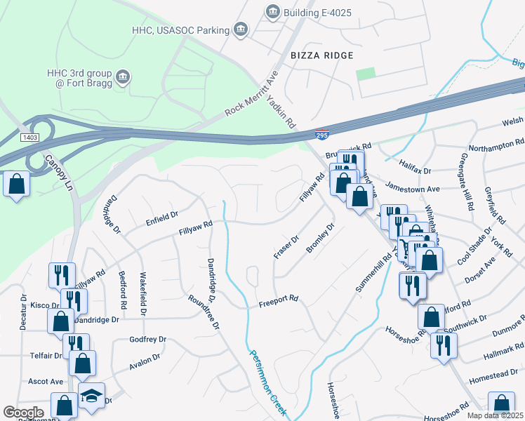 map of restaurants, bars, coffee shops, grocery stores, and more near 804 Rumford Place in Fayetteville