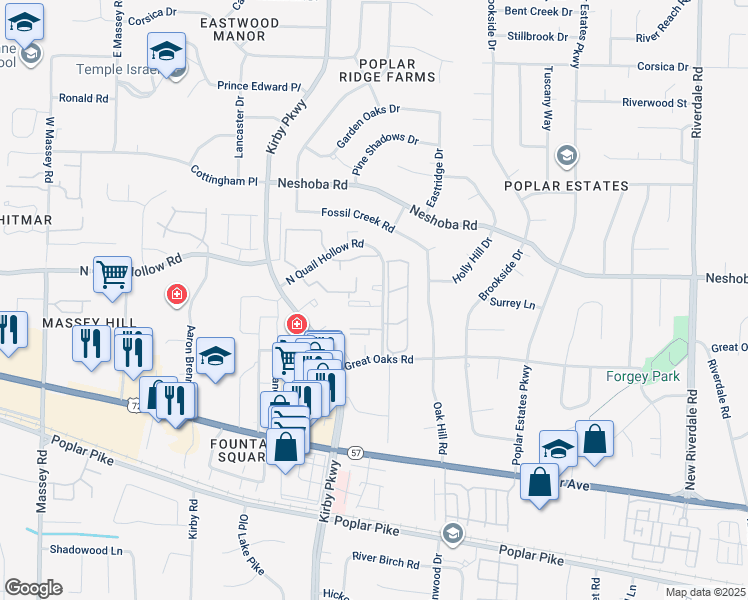 map of restaurants, bars, coffee shops, grocery stores, and more near 6770 Quail Hollow Court in Memphis