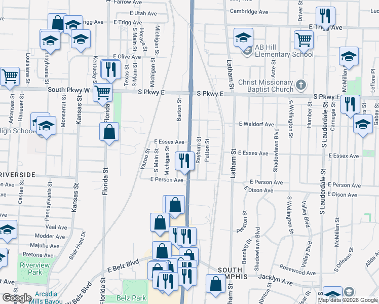 map of restaurants, bars, coffee shops, grocery stores, and more near 1606 South 3rd Street in Memphis