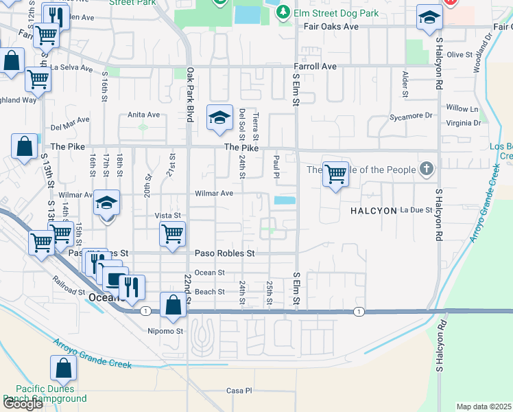map of restaurants, bars, coffee shops, grocery stores, and more near 1449 Ronald Way in Oceano