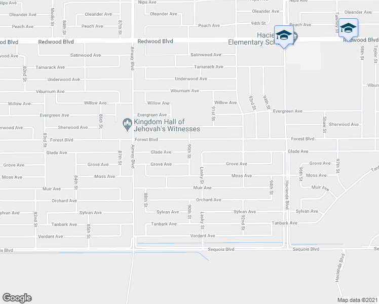 map of restaurants, bars, coffee shops, grocery stores, and more near Glade Avenue in California City